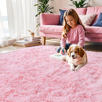 Pink Fluffy 4x6 Area Rugs for Bedroom Girls, Soft Washable Fuzzy Furry Shag Rug for Kids Room, Nursery, Dorm Decor, Cute Plush Carpet for Baby Toddler