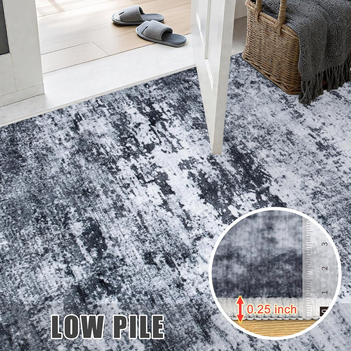 5x7 Area Rug Living Room Rug: Washable Modern Abstract Soft Thin Rug Indoor Floor No Slip Stain Resistant Carpet for Bedroom Dining Room Farmhouse Nursery Home Office - Black