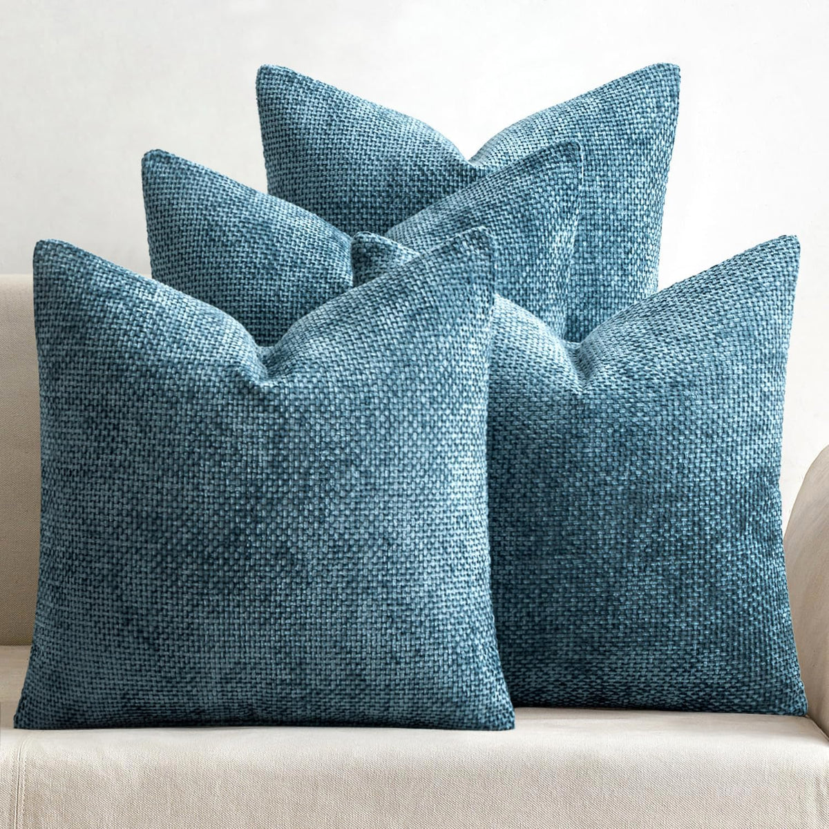 MIULEE Pack of 4 Couch Throw Pillow Covers 18x18 Inch Neutral Soft Decorative Chenille Pillow Covers Farmhouse Boho Cushion Covers for Mid Century Modern Spring Home Decor Sofa Bedroom Living Room