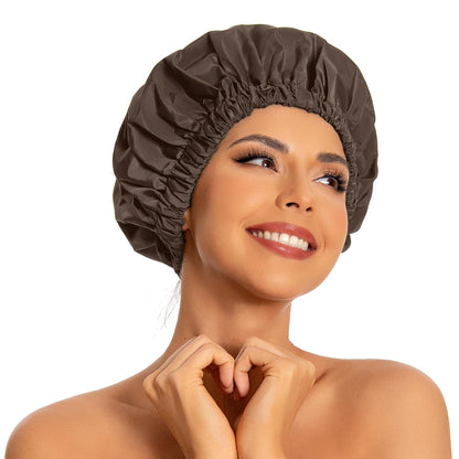 Reusable Shower Cap for Women, Large Waterproof Shower Bonnet Washable Elastic Band Bath Hair Hat for Long Hair, Braids(Green)
