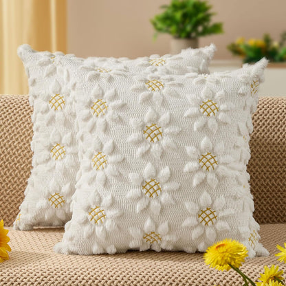 DFXSZ Spring Summer Pillow Covers 18x18 inch Set of 2 Farmhouse Decor Yellow Color Flower Heart Sunflower Soft Plush Faux Fur Jacquard Throw Pillows for Sofa Holiday Spring Home Decor PTK024C18
