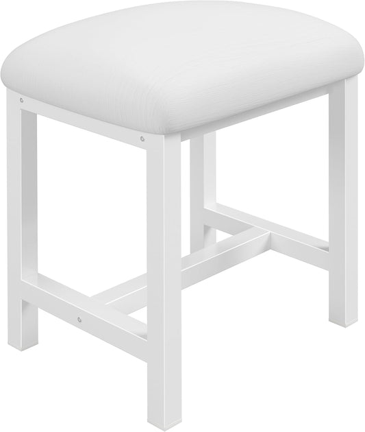 Small Vanity Stool, Cute Vanity Stools with Cushion, White Makeup Vanity Chair for Small Spaces, Living Room, Bedroom, Bathroom, Entryway, Ottoman Foot Rest for Couch Sillas Modern