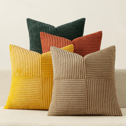 MIULEE Teal Orange Decorative Throw Pillow Covers 18x18 Inch Set of 4 Boho Corduroy Striped Cushion Cases Modern Farmhouse Patchwork Pillow Cases for Couch Sofa Bedroom Home Decor