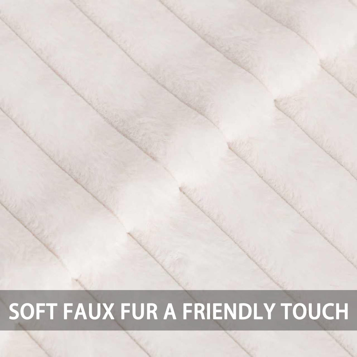 Pack of 2 Faux Fur Christmas Throw Pillow Covers 18x18 Inch, Soft Plush Striped Neutral Couch Pillow Cover, with Velvet Back Modern Home Decor for Sofa Living Room Couch Bed Cream White