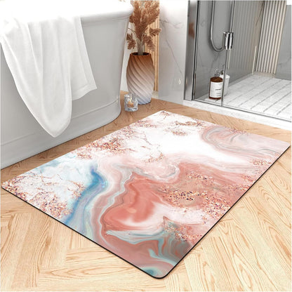 Thin Bath Mat, Diatomaceous Earth Shower Mat Non Slip Instantly Removes Water Drying Fast Bathroom Mat Modern Abstract Wave Marble Texture Easy to Clean (3x5ft/36x60in/90x150cm, Pink)