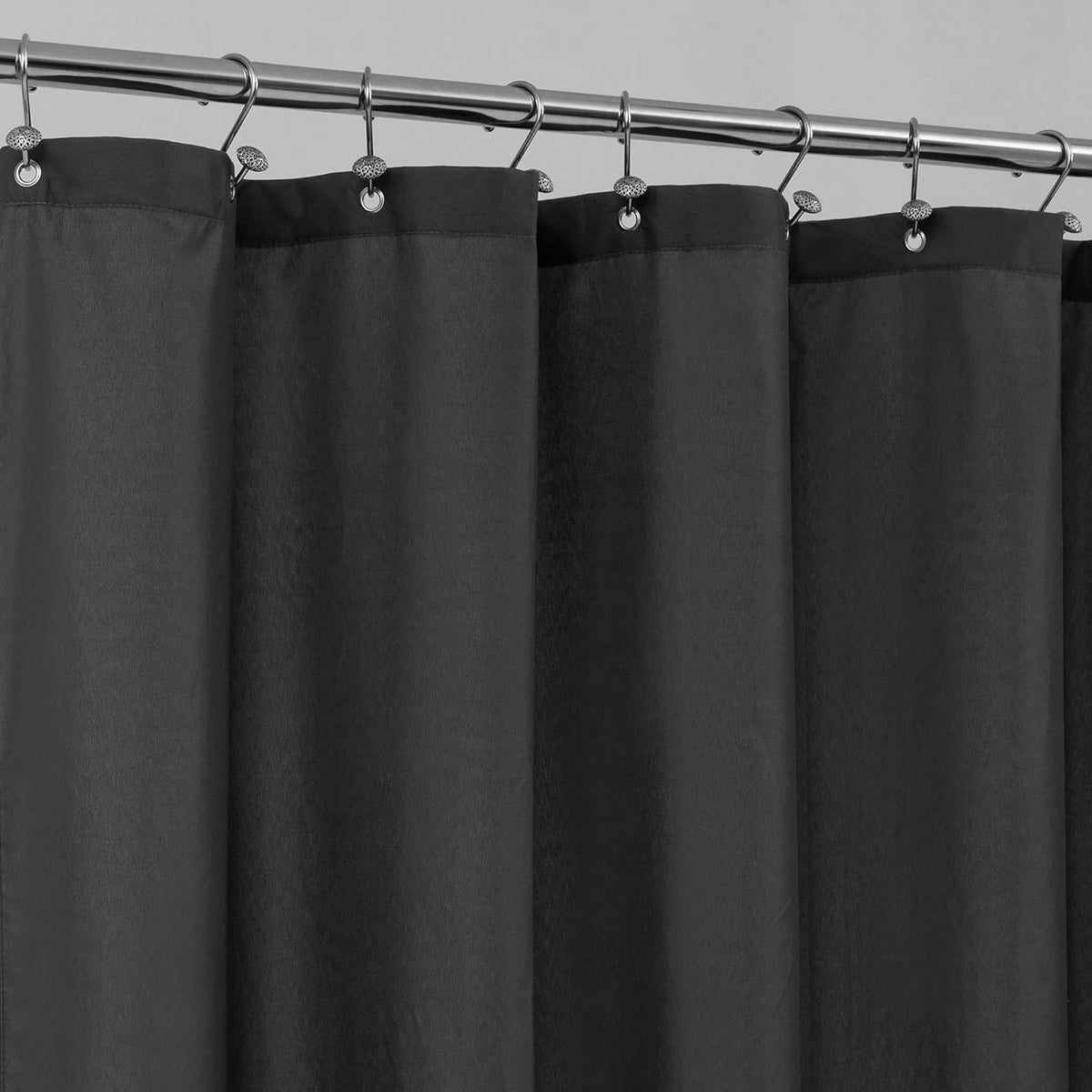 Waterproof Fabric Shower Curtain Soft Hotel Quality - 3 Magnets at Bottom, Premium Black Shower Curtain Liner for Bathroom, Light-Weight Cloth & Washable - 72x72, Black