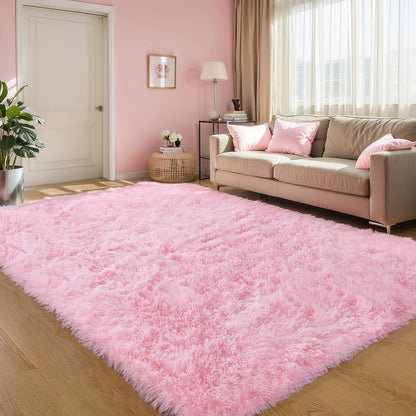 Pink Fluffy 4x6 Area Rugs for Bedroom Girls, Soft Washable Fuzzy Furry Shag Rug for Kids Room, Nursery, Dorm Decor, Cute Plush Carpet for Baby Toddler