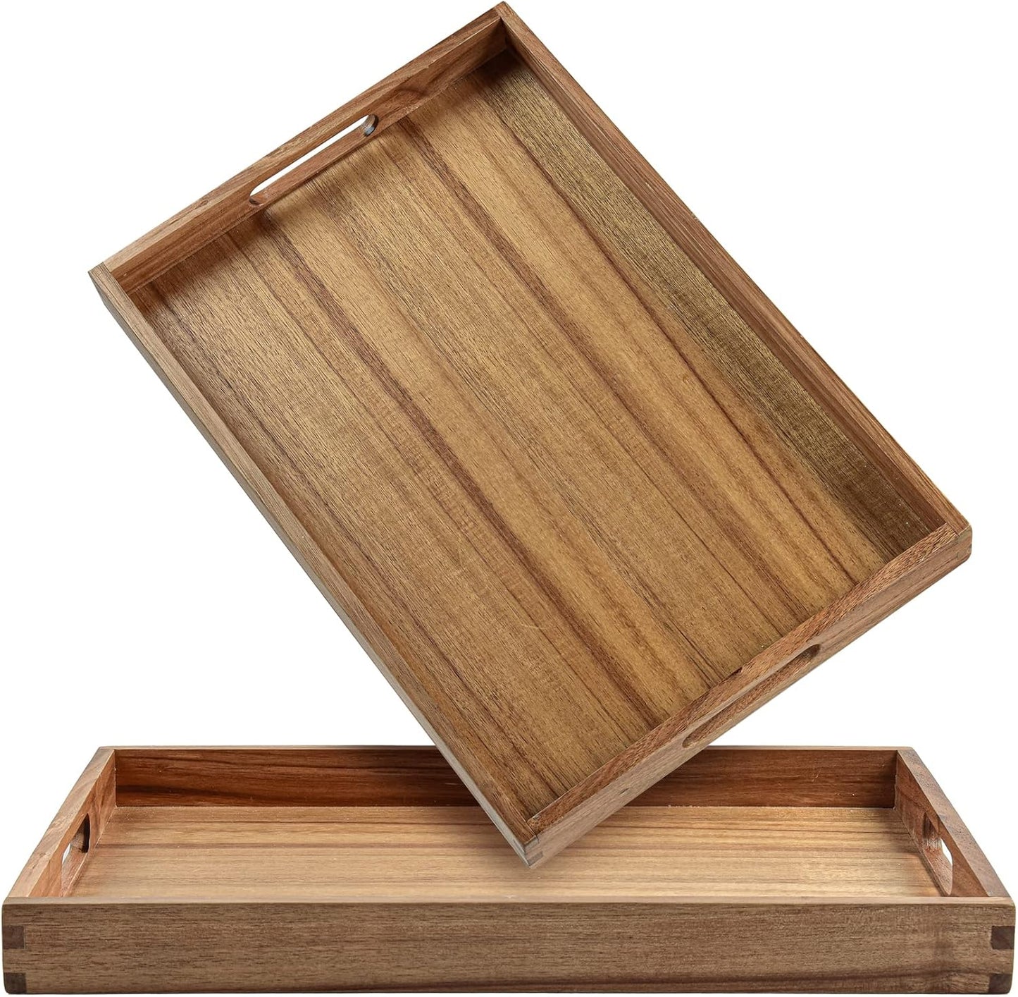 Acacia Wood Serving Tray with Handles - 17-Inch Decorative Wooden Tray - Perfect for Breakfast, Lunch, Dinner, Appetizers, Patio, Ottoman, Coffee Table - Durable Living Room and Couch Tray