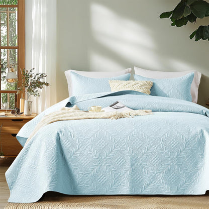 Quilts Queen Size - Ultra Soft Navy Blue Quilt Lightweight Microfiber Bedspreads, Classic Basket Weave Pattern Bedspread Bed Coverlet 3 Pieces for All-Season (1 Quilt, 2 Pillow Shams) | Breathable material, Easy care