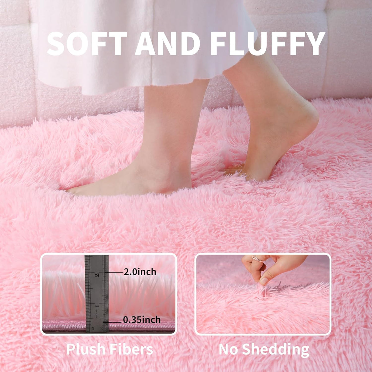 Pink Fluffy 4x6 Area Rugs for Bedroom Girls, Soft Washable Fuzzy Furry Shag Rug for Kids Room, Nursery, Dorm Decor, Cute Plush Carpet for Baby Toddler