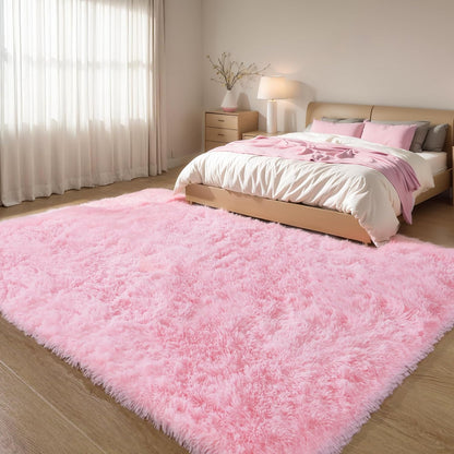 Pink Fluffy 4x6 Area Rugs for Bedroom Girls, Soft Washable Fuzzy Furry Shag Rug for Kids Room, Nursery, Dorm Decor, Cute Plush Carpet for Baby Toddler