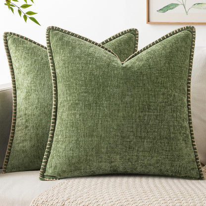 MIULEE Pack of 2 Couch Throw Pillow Covers 18x18 Inch Sage Green Farmhouse Decorative Pillow Covers with Stitched Edge Soft Chenille Solid Dyed Summer Pillow Covers for Sofa Bed Living Room
